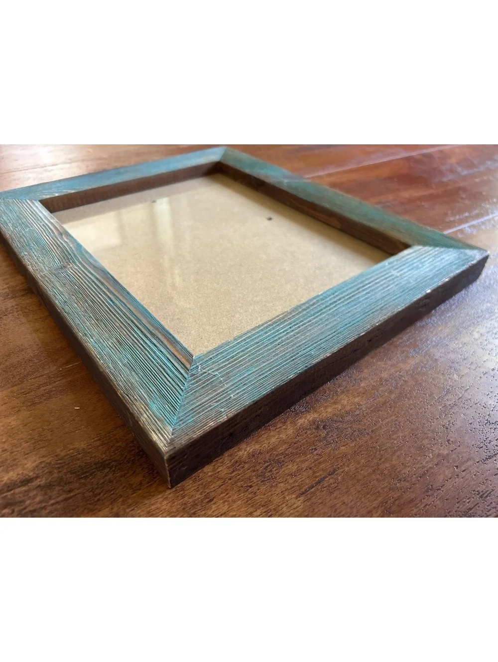 Rustic Wooden Picture Frame with Blue-Green Finish